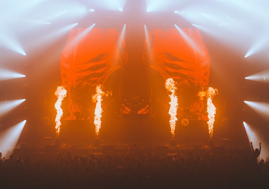 stage with light and fire, san francisco, united states, bill graham civic auditorium