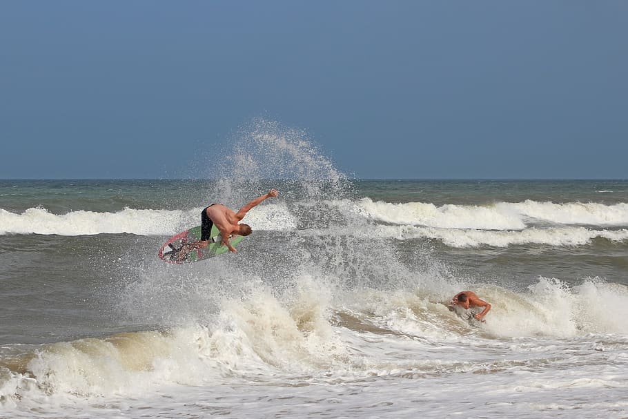 HD wallpaper: skimboarding, surfing, beach, ocean, motion, water, sport, se...