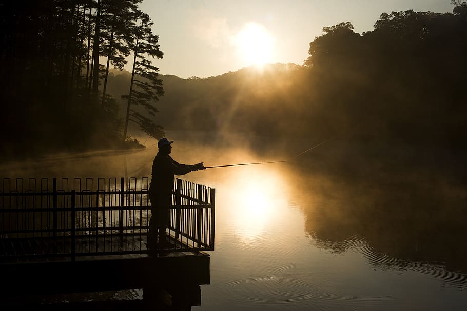 Hd Wallpaper Fisherman Angler Fishing Dawn Morning Early River