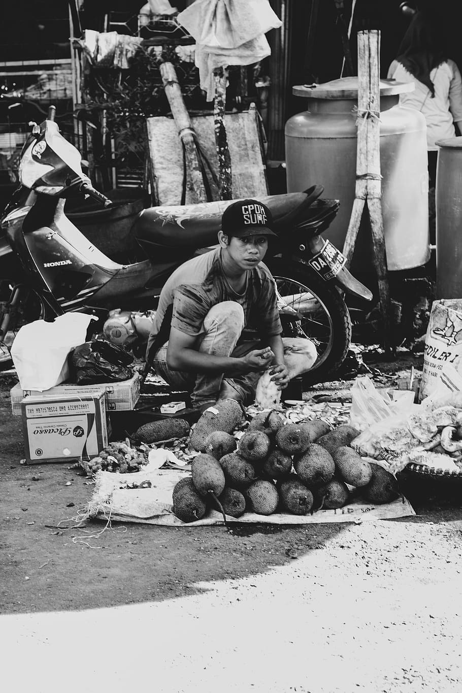plant, wheel, machine, fruit, human, person, food, market, motorcycle HD wallpaper