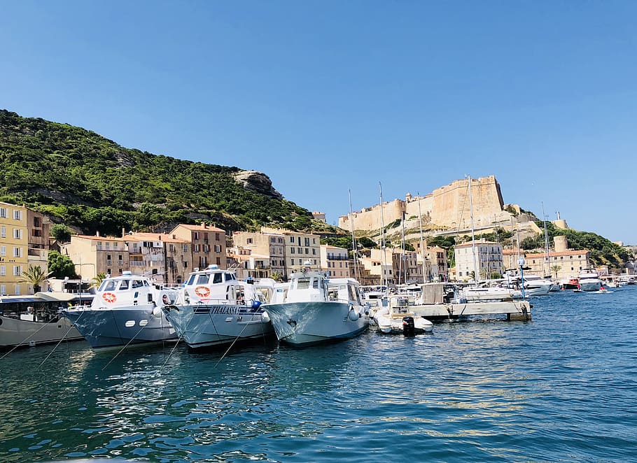 corsica, bonifacio, cliff, boat tour, sea, mediterranean, port, HD wallpaper