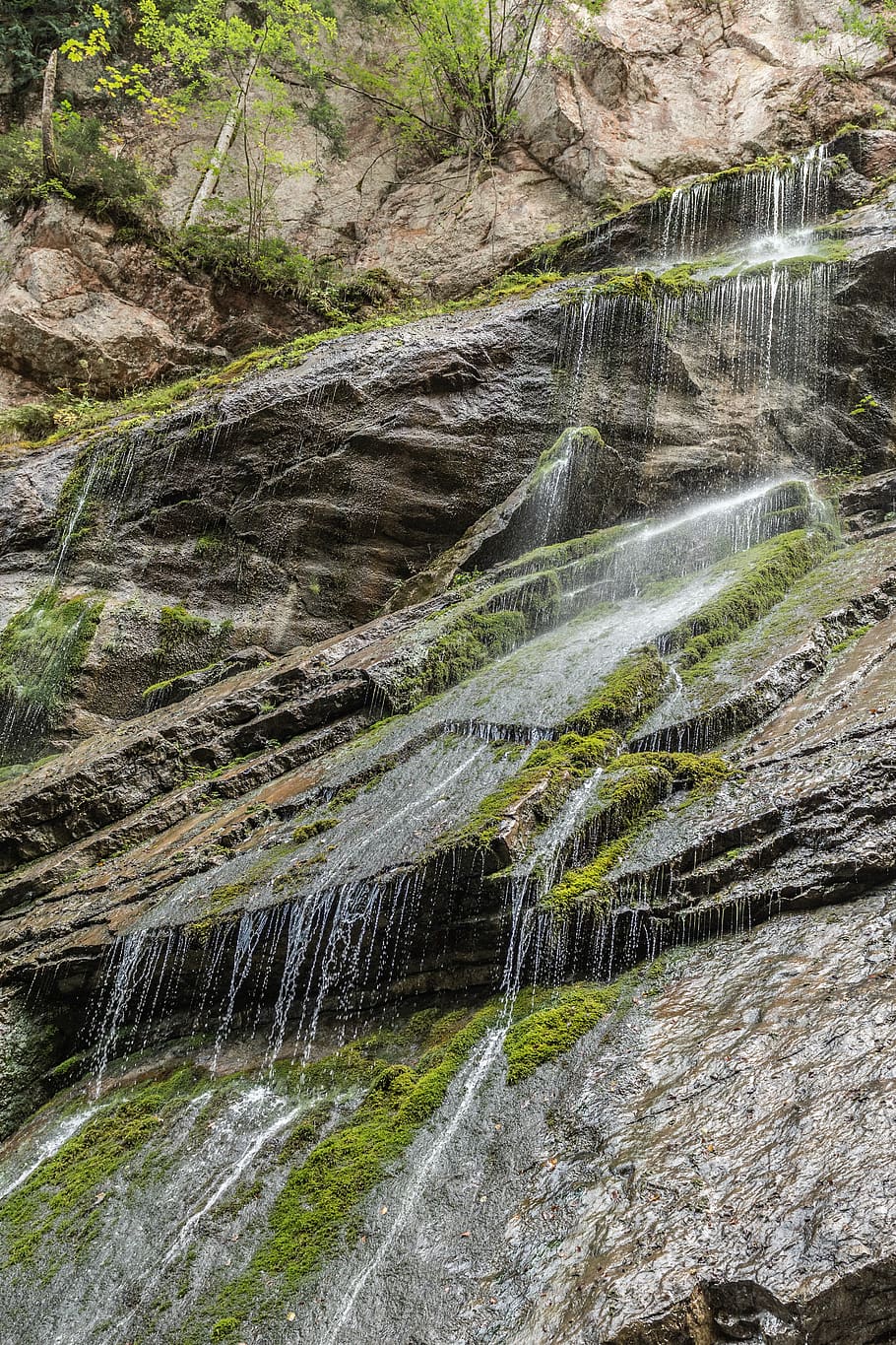 waterfall, mountains, gorge, wilderness, scenic, nature, landscape HD wallpaper