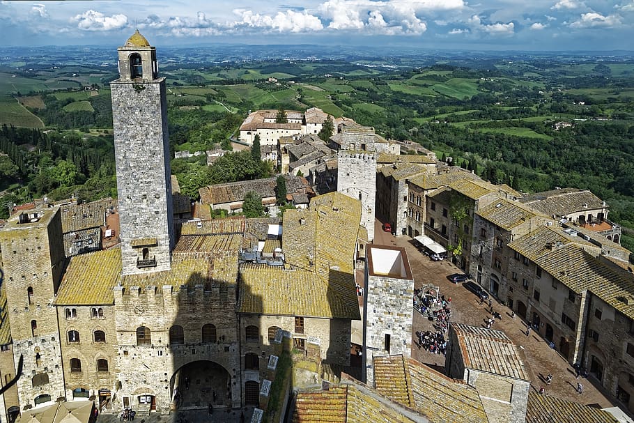 italy, tuscany, san gimignano, historic center, structures, HD wallpaper