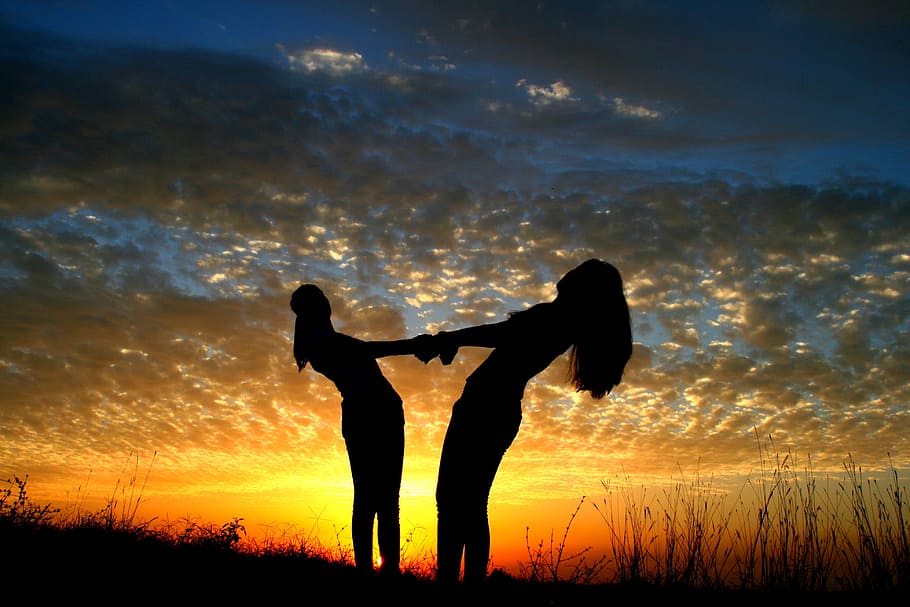 girl, pose, human, activity, sun, sunset, sky, silhouette, cloud - sky HD wallpaper
