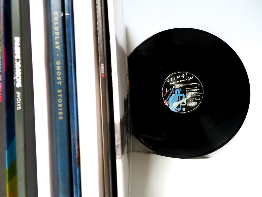 vinyl record on white desk, assen, netherlands, lp, music, sting