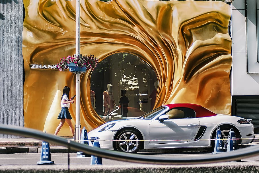 white and red coupe, porshe, person, convertable, window, carrera HD wallpaper