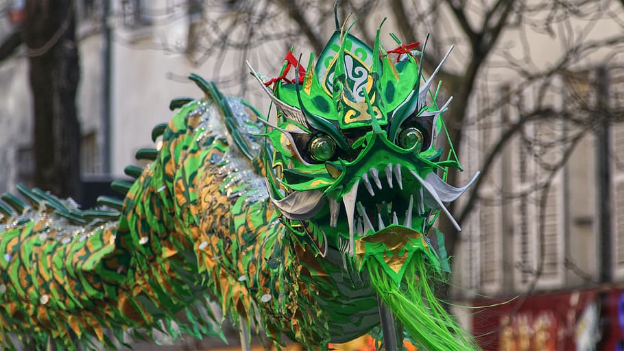 crowd, carnival, 108 rue aumont, paris, france, dragon, festival