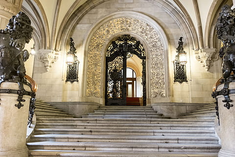 Inside the city Hall of hamburg, arch, architecture, background HD wallpaper