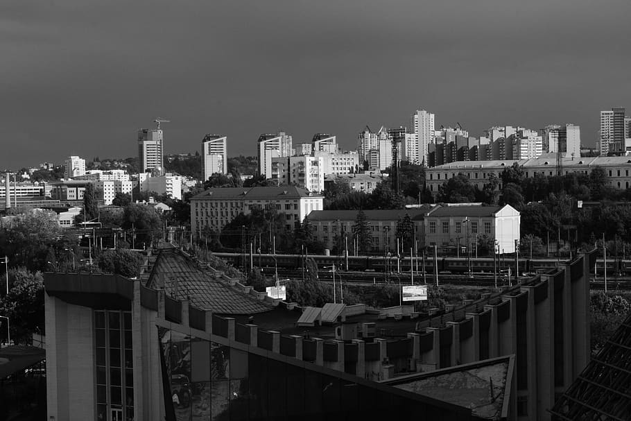 kyiv, storm, sky, architecture, cityscape, skyscrapers, train HD wallpaper