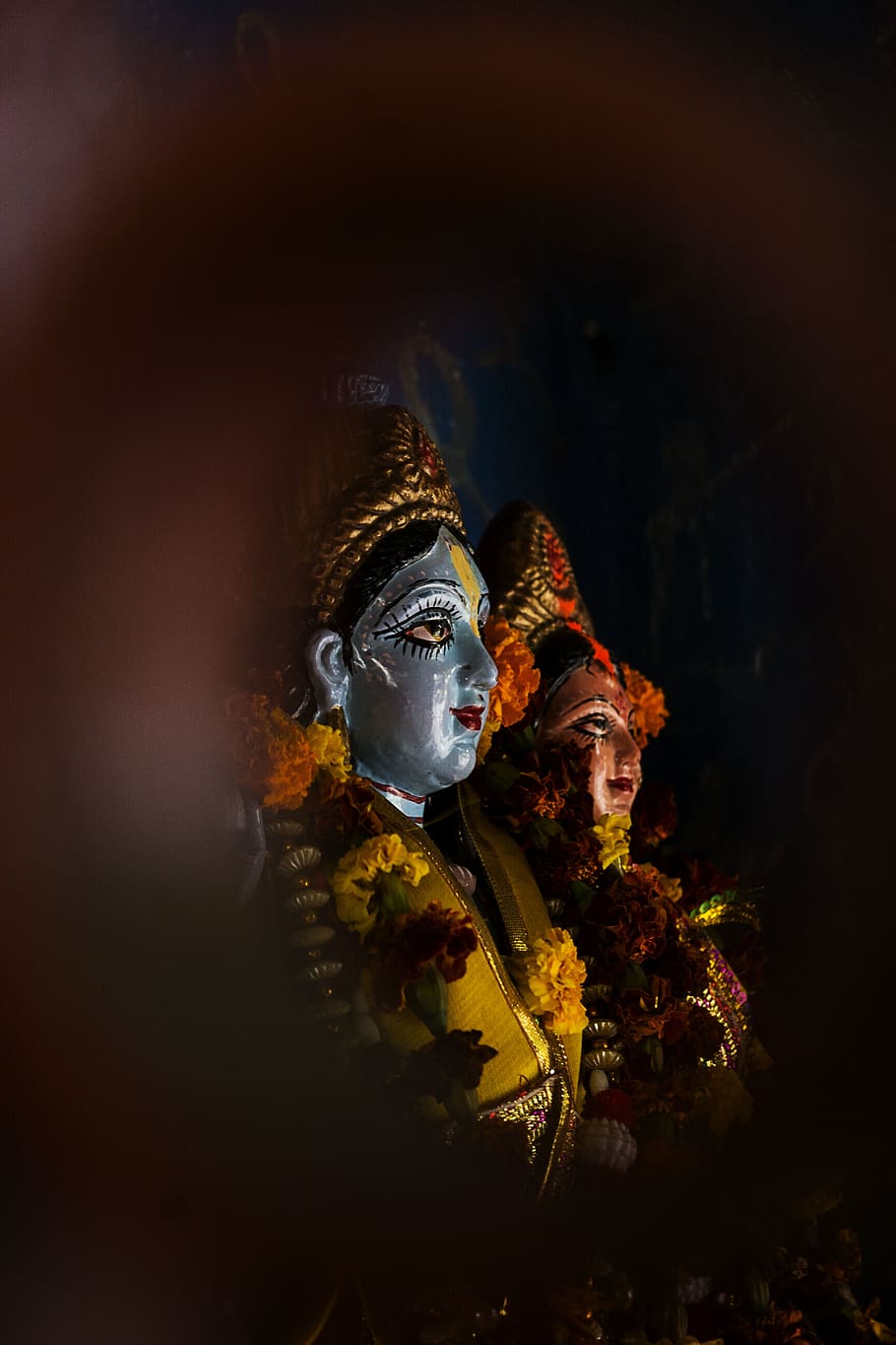 HD wallpaper: Hindu God Statues, close-up, costumes, culture, dark, flowers  | Wallpaper Flare