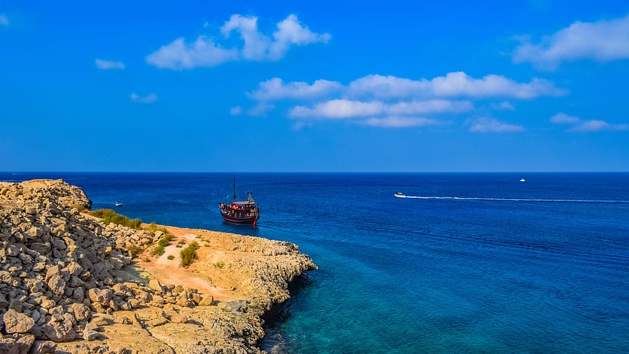 landscape, coast, horizon, sea, nature, sky, clouds, summer, HD wallpaper