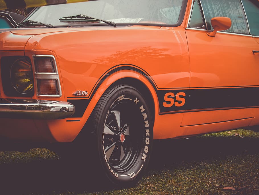 orange car, poços de caldas, brazil, automobile, coupe, transportation HD wallpaper