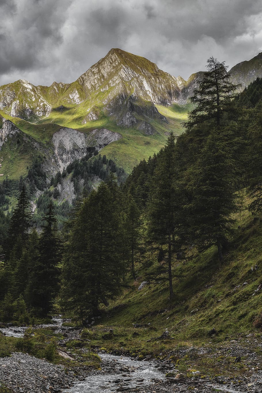 Green Mountains Under Cloudy Sky, daylight, environment, grass HD wallpaper