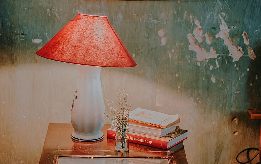 lamps, vintage, books, retro, antique, old, knowledge, library, HD wallpaper