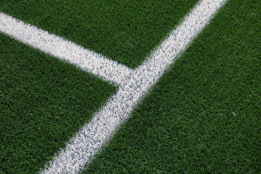 football field, artificial turf, mark, white, grass, rush, line