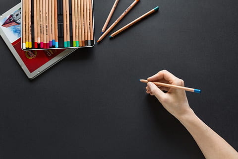 case, colored, pencil, art, portrait, drawing, hand, human hand HD wallpaper