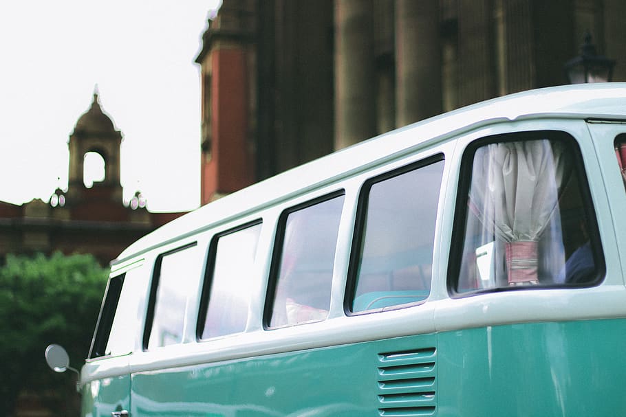 Green and White Cab, architecture, automobile, campervan, classic, HD wallpaper