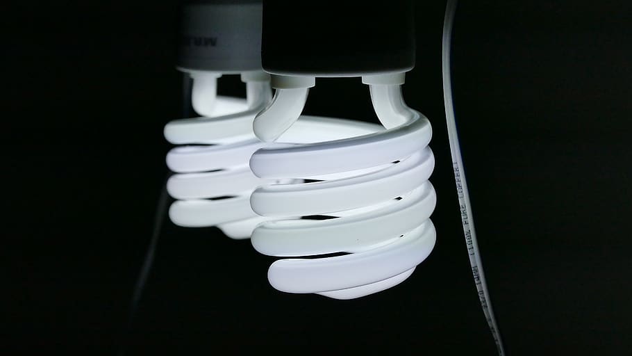 light bulb, fluorescent, dark room, studio, indoor, white color HD wallpaper