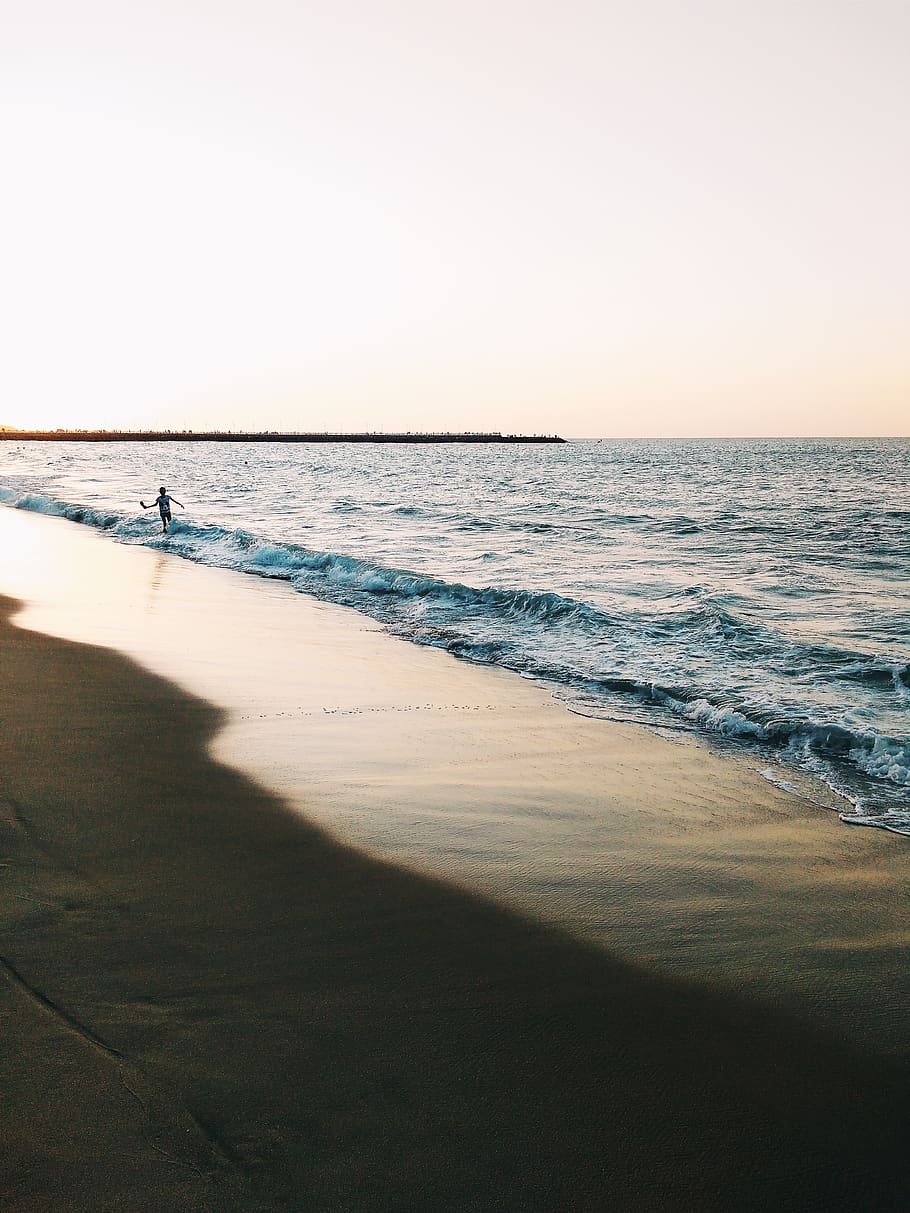 Landscape Photography of Seashore, beach, dawn, ocean, reflection HD wallpaper