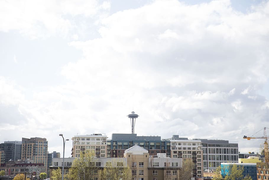 Panoramic view of The Space Needle, an observation tower in Seattle, Washington, HD wallpaper