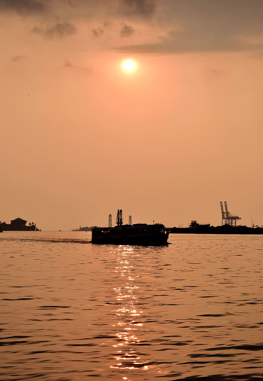 sunset, nature, boat, sky, evening, dusk, sea, water, ocean HD wallpaper
