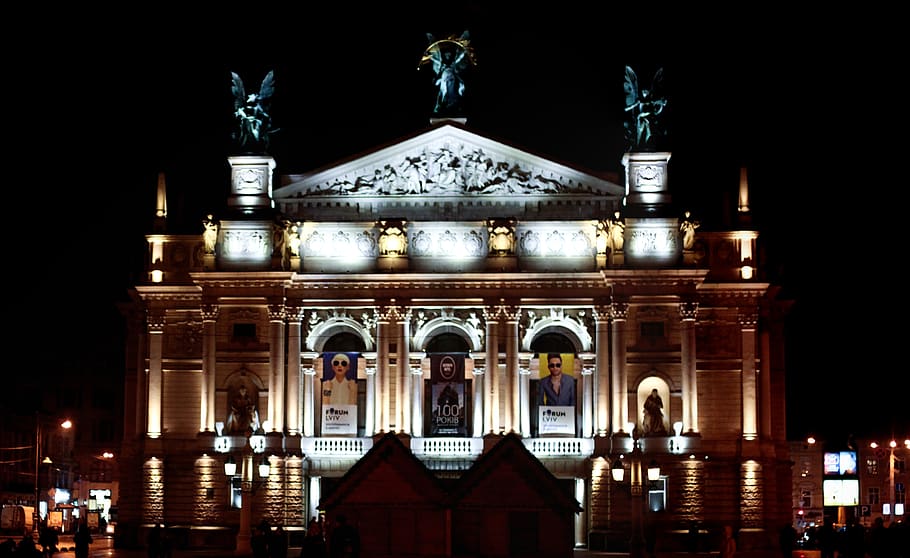 ukraine, lviv, architecture, opera, city, night, opera house HD wallpaper