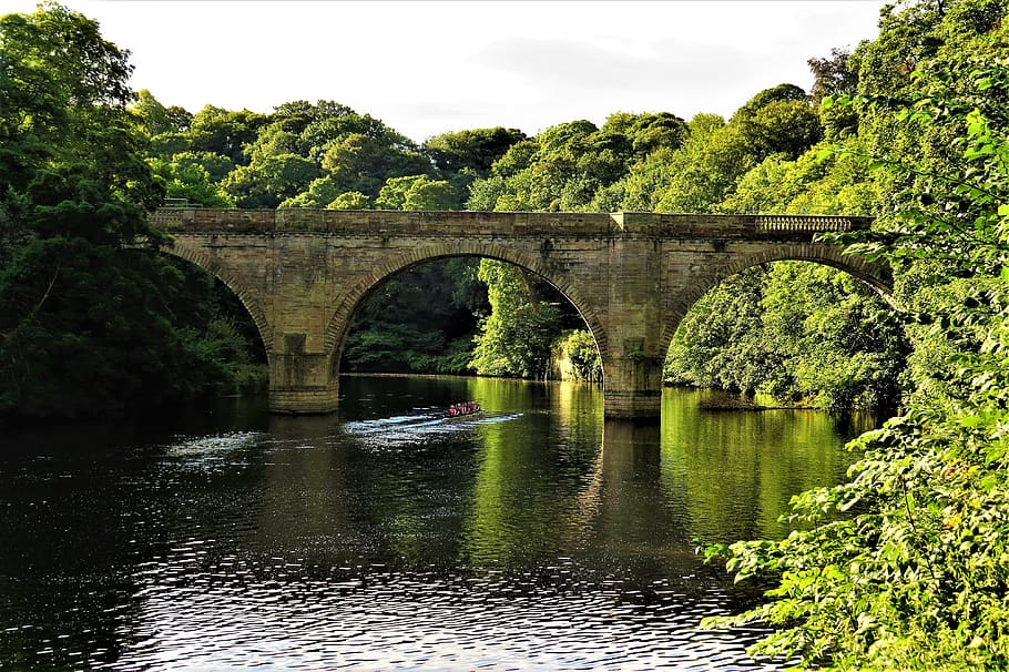 nature, river, durham, peaceful, city, bridge, water, connection HD wallpaper