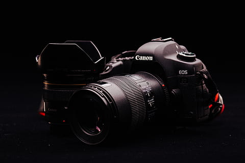 canon camera, black, black background, camera lens, close-up HD wallpaper