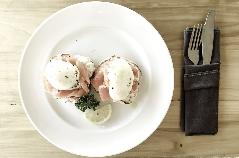 eggs, breakfast, salmon, poached, morning, table, food and drink HD wallpaper