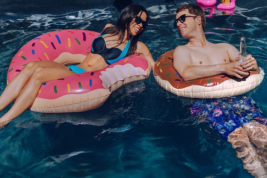 His & Hers Pool Floats Photo, Summer, Couple, Love, Fun, Healthy Lifestyle