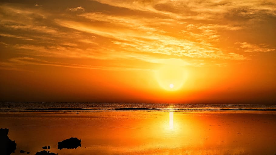 sunset, dusk, dawn, water, sky, sea, scenics - nature, cloud - sky HD wallpaper