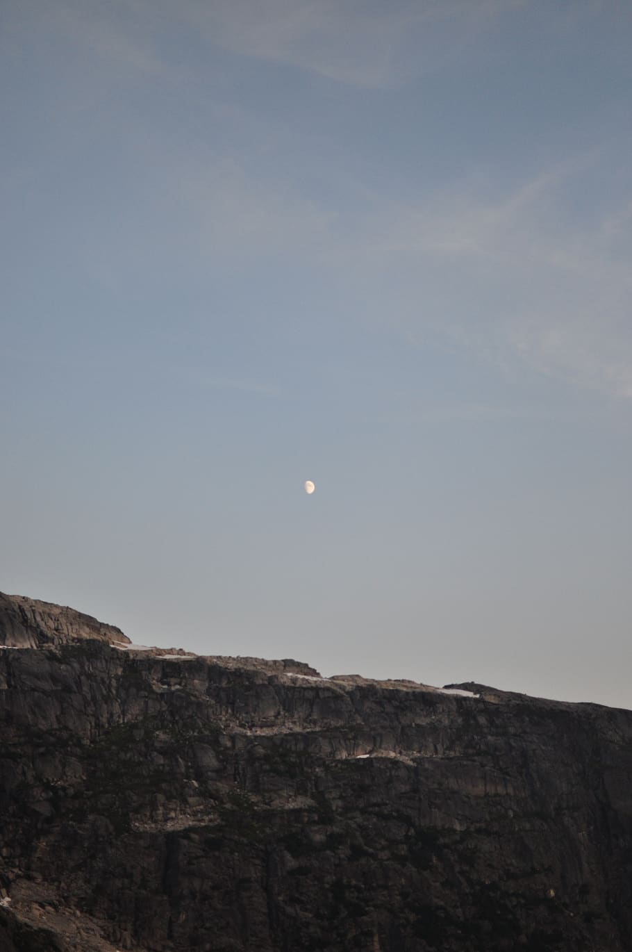 moon, evening, mountains, night, blue, sky, rock, rock - object HD wallpaper