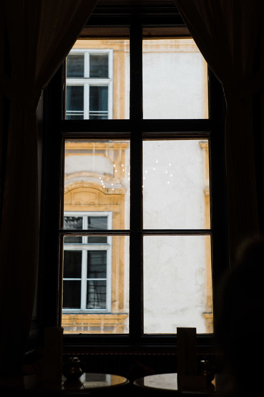 white building seen through glass window, demel, coffee, inside HD wallpaper