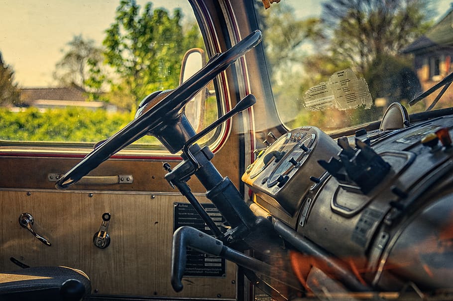 truck, oldtimer, vehicle, historically, traffic, classic, cockpit HD wallpaper