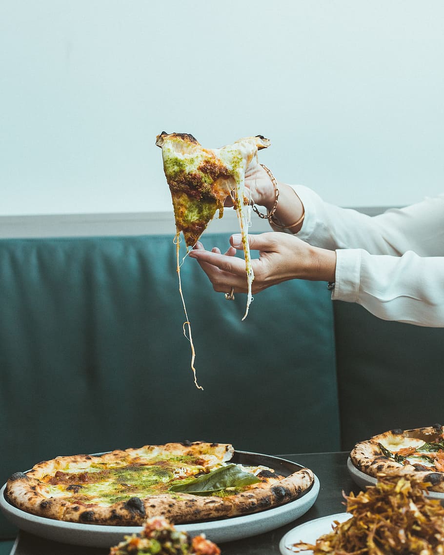 Pizza, dinner, hands, italian, lunch, human hand, holding, one person HD wallpaper