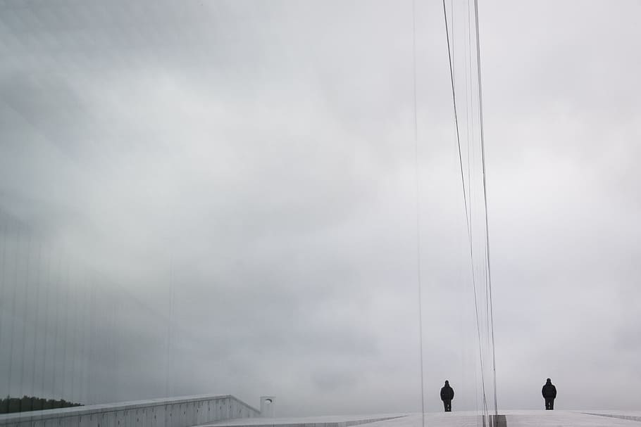 two person standing in the middle of road during daytime, cloud HD wallpaper