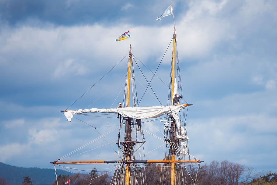 mast, sailboat, sailing, clouds, cloudy, sky, adventure, outdoors HD wallpaper