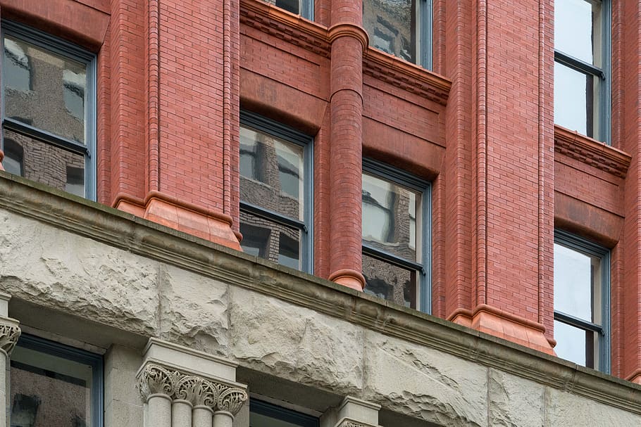 city, building, wall, windows, flat, portland, oregon, brick HD wallpaper