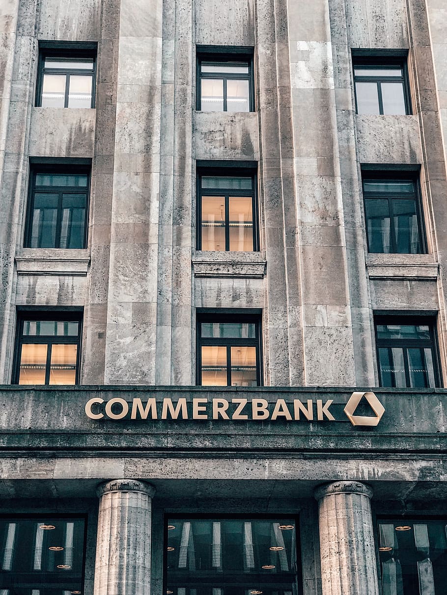 Commerxbank establishment, home decor, window, building, office building HD wallpaper