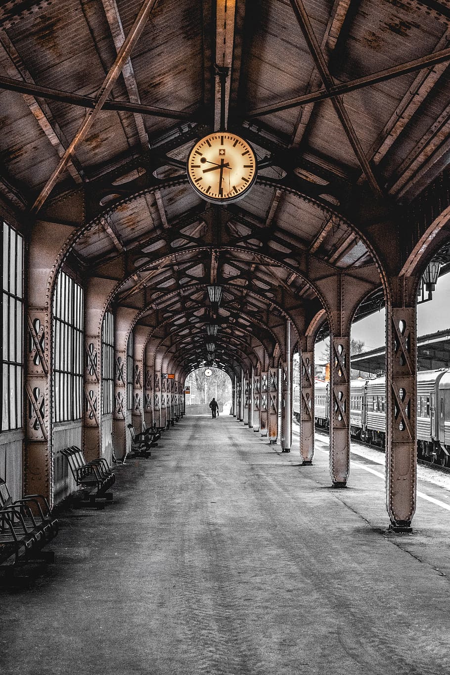 train station, architecture, built structure, ceiling, clock, HD wallpaper