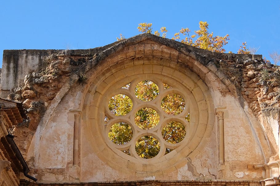 stone monastery, rosette, autumn, architecture, built structure HD wallpaper