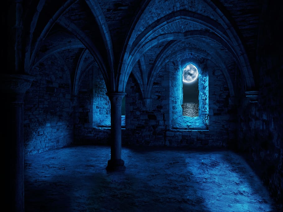 fantasy, vault, moon, monastery, abbey, columnar, substantiate HD wallpaper
