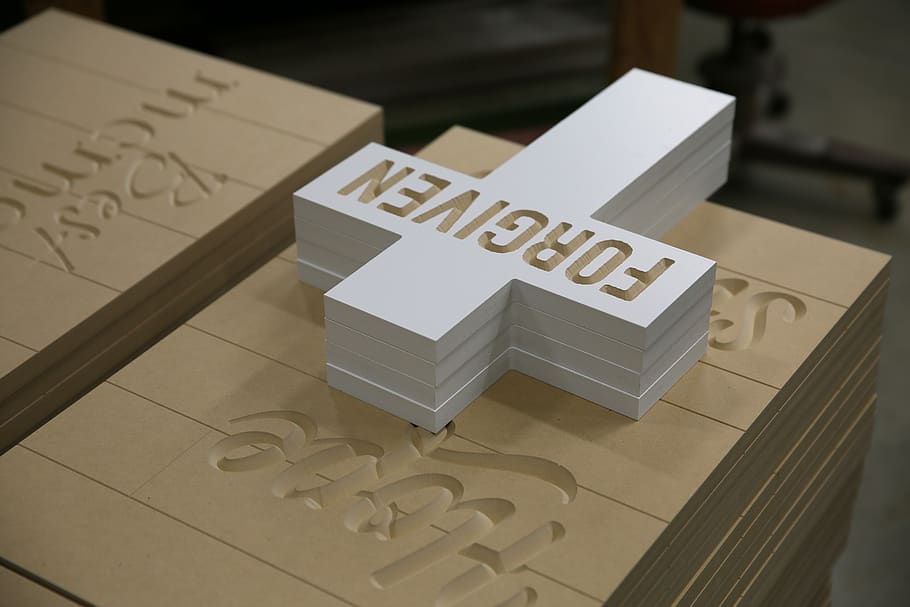 white forgiven cross wall decor, tabletop, furniture, word, box HD wallpaper