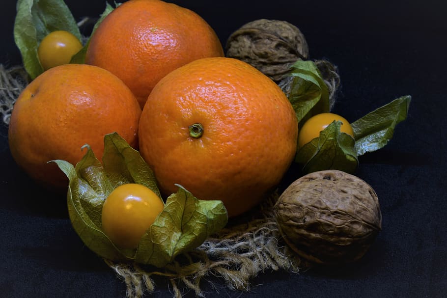 mandarin, nuts, walnut, physalis christmas, fruit, delicious HD wallpaper