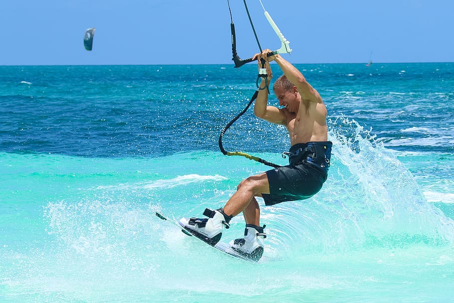 Man Doing Wave Boarding, activity, enjoyment, fun, holiday, kiteboarding, HD wallpaper