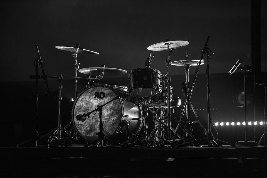 united states, billings, faith chapel, concert, drums, black and white, HD wallpaper