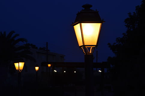 lantern, night, dark, light, road, fantasy, city, lighting HD wallpaper