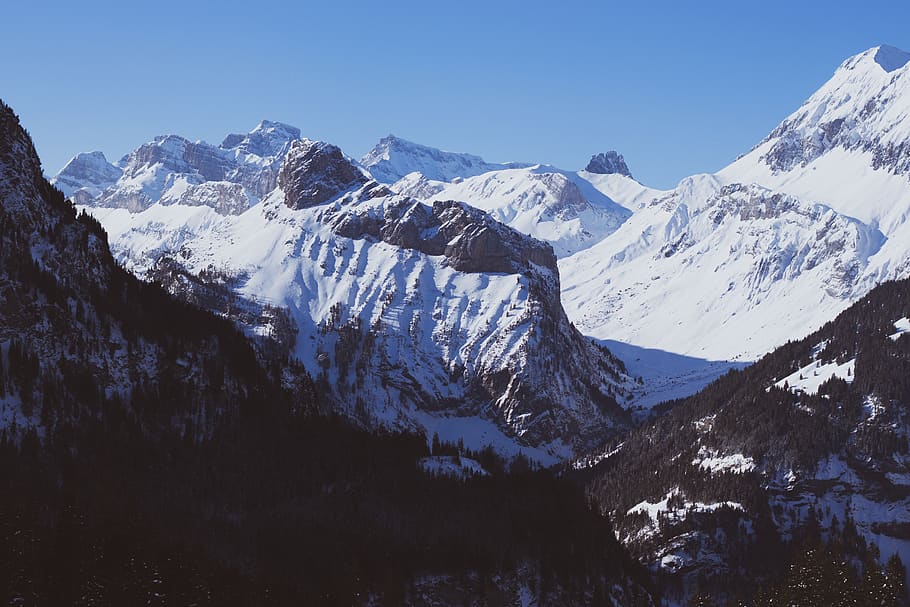snow capped mountain range during daytime, nature, outdoors, ice HD wallpaper