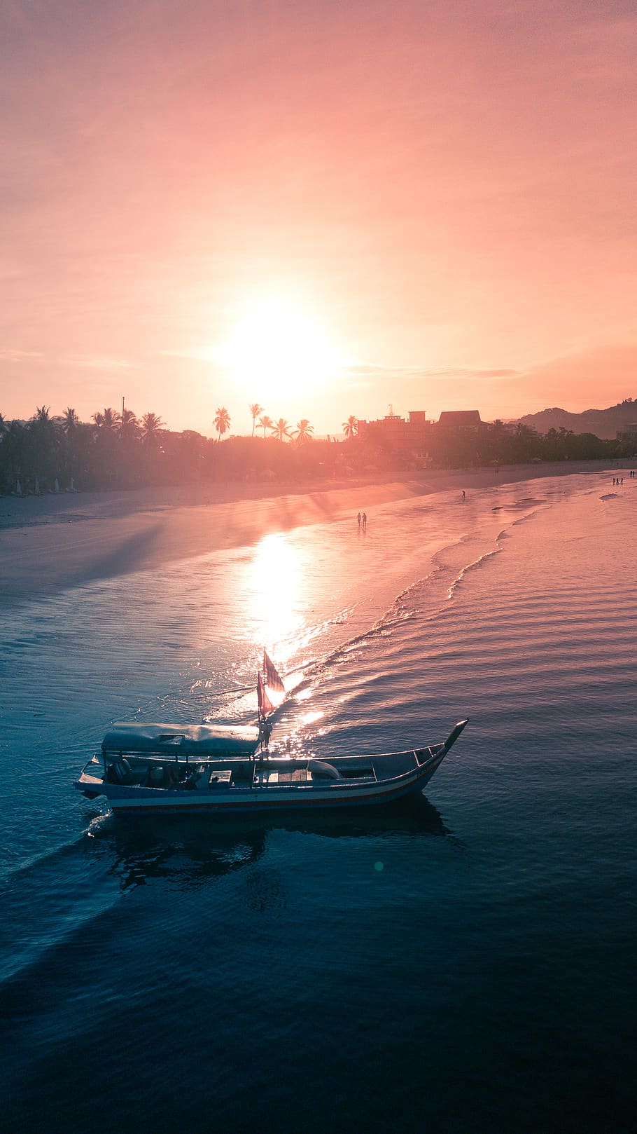 white boat on seashore during sunset time, transportation, watercraft, HD wallpaper