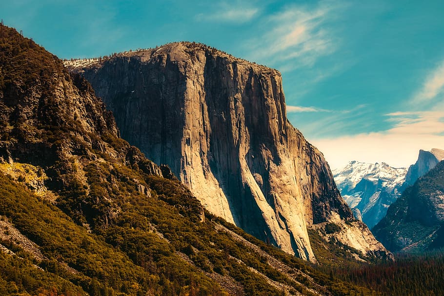Rock Mountain Terrain, adventure, clouds, daylight, green, hike HD wallpaper